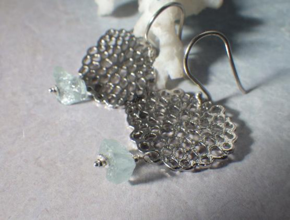 *sv925* Sea Fan Ocean earrings アクアマリン原石 8枚目の画像