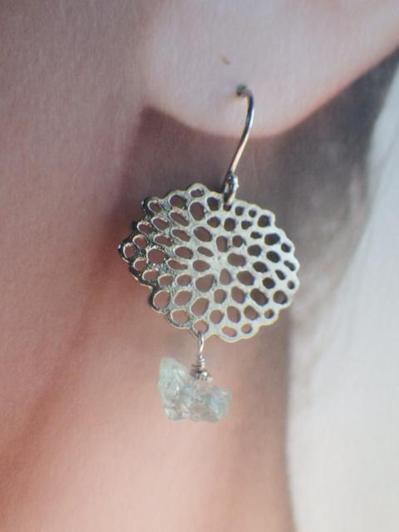 *sv925* Sea Fan Ocean earrings アクアマリン原石 5枚目の画像