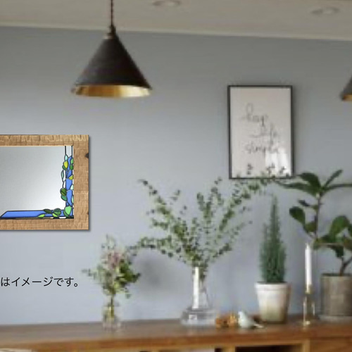 一点物】リーフデザイン ミラー 鏡 木枠 ステンドグラス ドレッサー