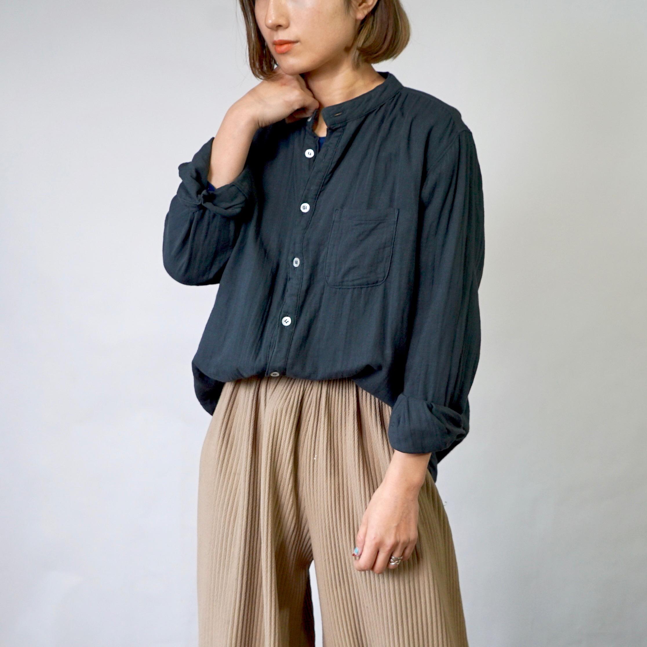 バンドカラーガーゼシャツ/ブラック/知多木綿