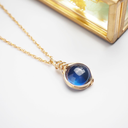 【別途 空箱付属 可能】フィリップ・リカード アクセサリー ペンダント 14K 合成サファイア/ 14kgf ワイヤーラップ ネックレス ペンダント