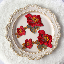 1枚】花 フラワー 椿 赤 アップリケ モチーフ ケミカル レース 刺繍