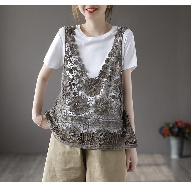 45R、リネン100%ざっくり編みベスト