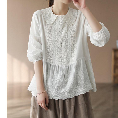 45rpm白ティシャツ レースの襟付き シャツ 襟付きシャツ トップス