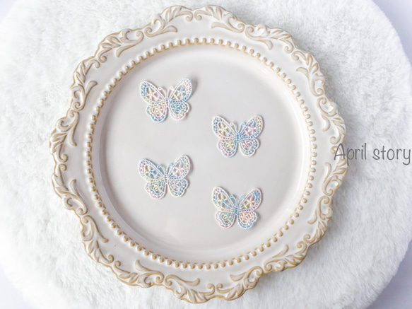 【1枚】バタフライ　蝶々　マカロン　アップリケ　モチーフ　ケミカル レース　刺繍　手芸 2枚目の画像