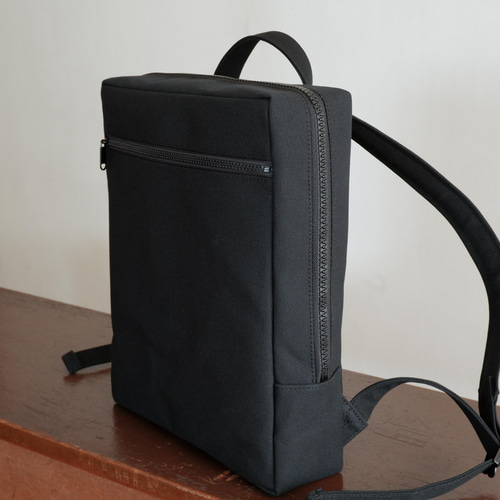 スクエアリュック マチ15cm 黒 / 6号帆布 | aoya bags