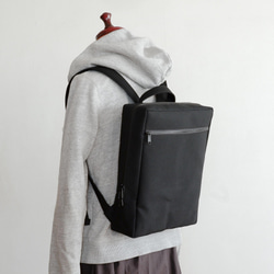 あみ様オーダーサイズチェアー用バッグブラック8号帆布生地2点 スクエアリュック02 マチ8cm 黒 / 6号帆布 リュック・バックパック