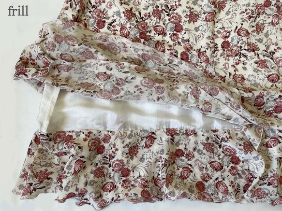 花柄シルクのフレアスカート ロング丈 白地 8枚目の画像