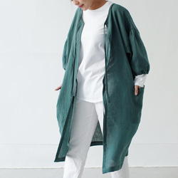 エプロンコート　apron coat / リネン　linen　フォレストグリーン 5枚目の画像