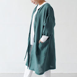 エプロンコート　apron coat / リネン　linen　フォレストグリーン 6枚目の画像