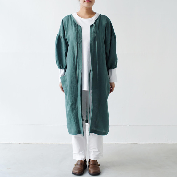 エプロンコート　apron coat / リネン　linen　フォレストグリーン 7枚目の画像