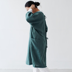 エプロンコート　apron coat / リネン　linen　フォレストグリーン 3枚目の画像