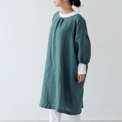 エプロンコート　apron coat / リネン　linen　フォレストグリーン 1枚目の画像