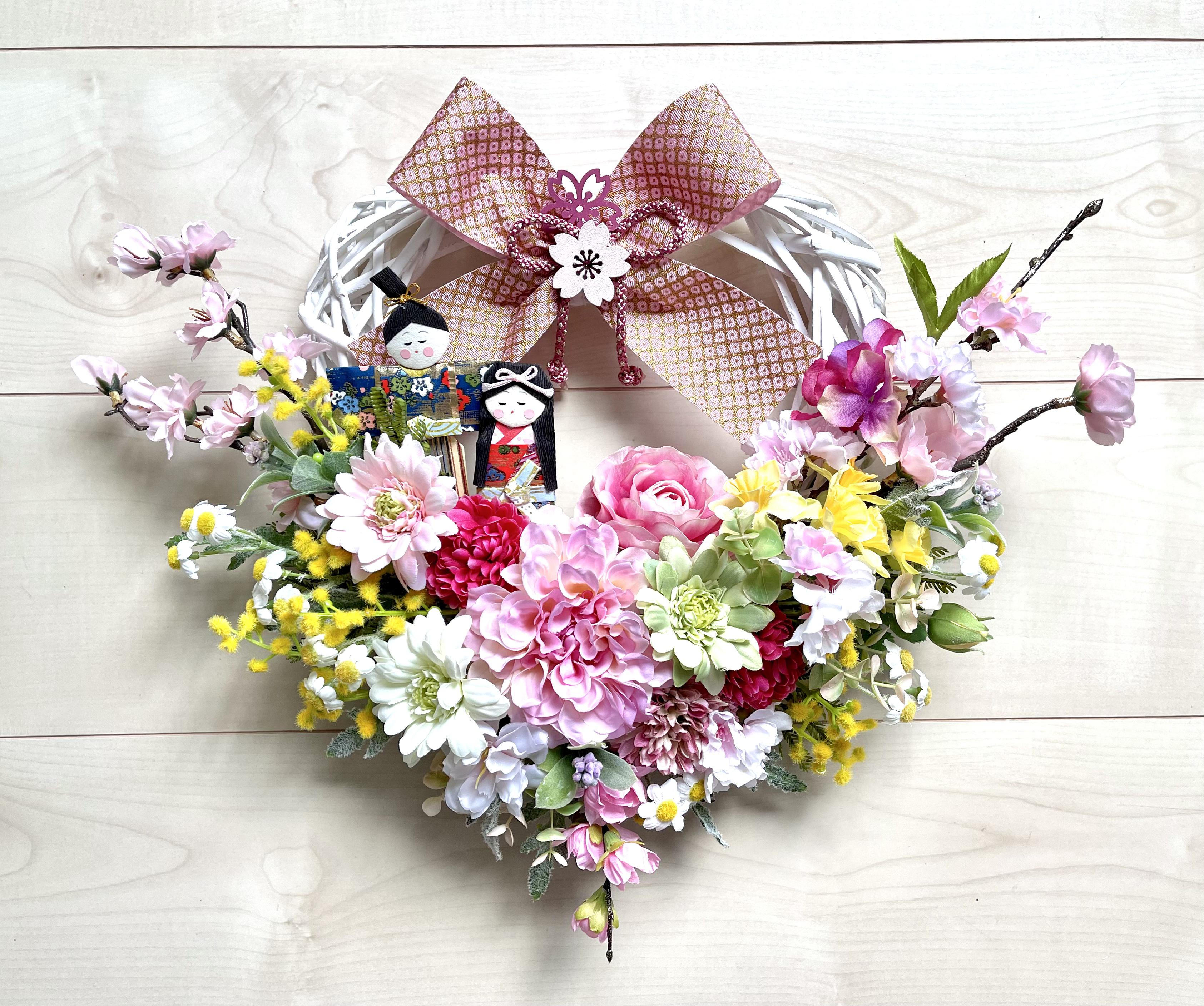 Further☆作品♡ 春待ち早春フラワーリース♡ 雛祭リース♡ひな祭り♡ Further☆様専用作品♡ 春待ち早春フラワーリース♡ 雛祭リース