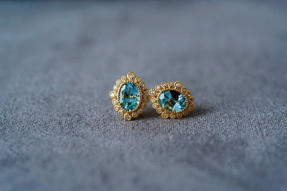 楽天市場】アクアマリン ピアス 18金 k18 ダイヤダイヤ取り巻き  