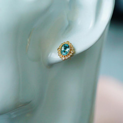「ペルシャの目」K18イエローゴールド　天然アクアマリン　天然ダイヤモンド　ピアス　和名藍玉もしくは水宝玉 3月誕生石 6枚目の画像