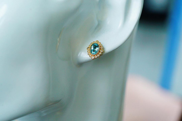 「ペルシャの目」K18イエローゴールド　天然アクアマリン　天然ダイヤモンド　ピアス　和名藍玉もしくは水宝玉 3月誕生石 6枚目の画像