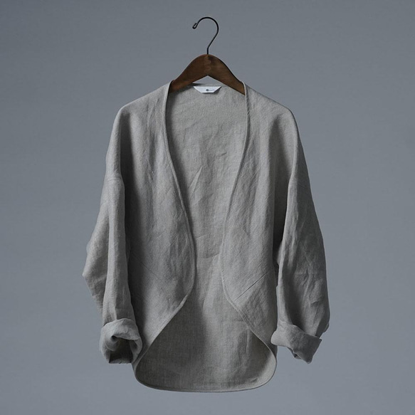 【プレミアム】Linen Jacket トッパーカーディガン / フラックス h006f-flx3 9枚目の画像
