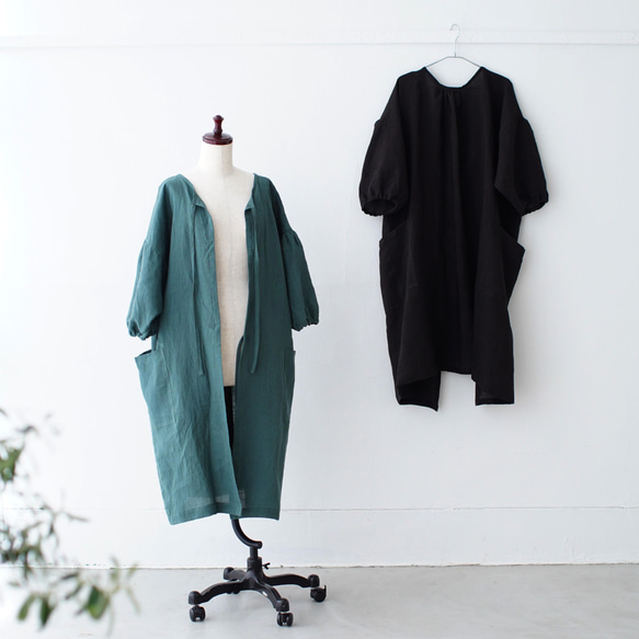 エプロンコート　apron coat / リネン　linen　ブラック 9枚目の画像