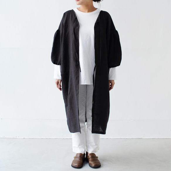 エプロンコート　apron coat / リネン　linen　ブラック 4枚目の画像