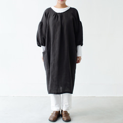 エプロンコート　apron coat / リネン　linen　ブラック 3枚目の画像