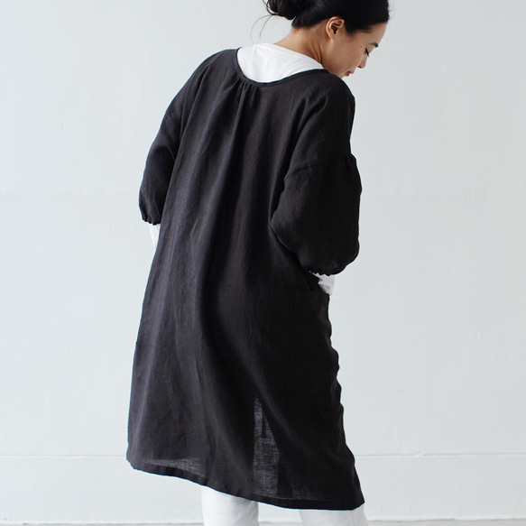 エプロンコート　apron coat / リネン　linen　ブラック 5枚目の画像
