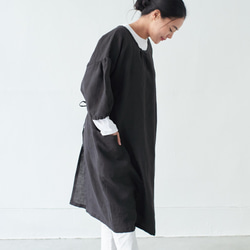 エプロンコート　apron coat / リネン　linen　ブラック 2枚目の画像