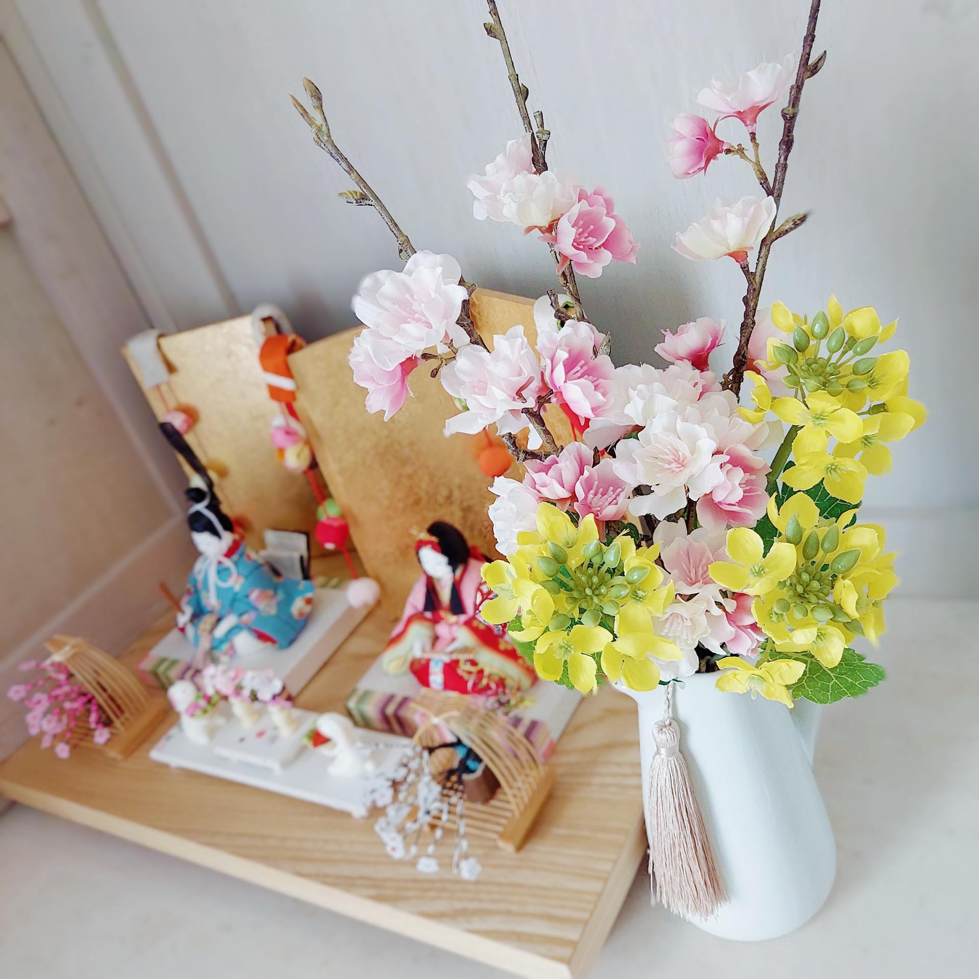 ひな祭りアレンジ(桃の節句)桜と菜の花✨ずっと飾れるオシャレな造花