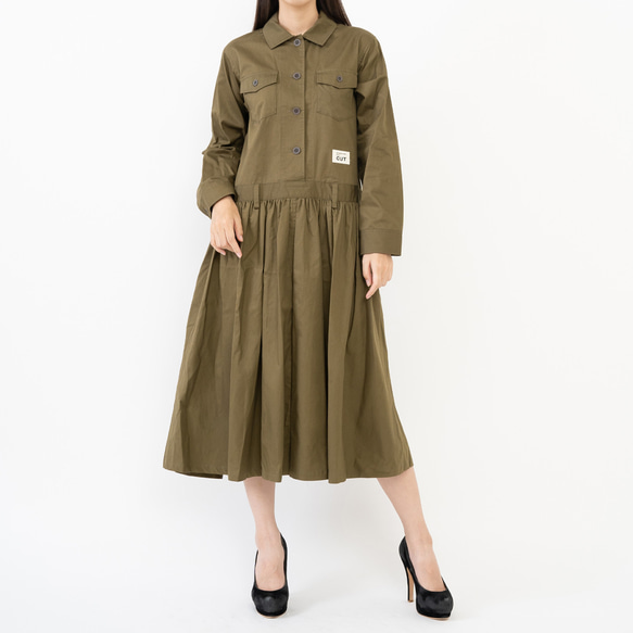 CUT JUMPSUITS DRESS / KHAKI［ツナギのようなワンピース］ 1枚目の画像