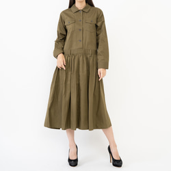 CUT JUMPSUITS DRESS / KHAKI［ツナギのようなワンピース］ 2枚目の画像