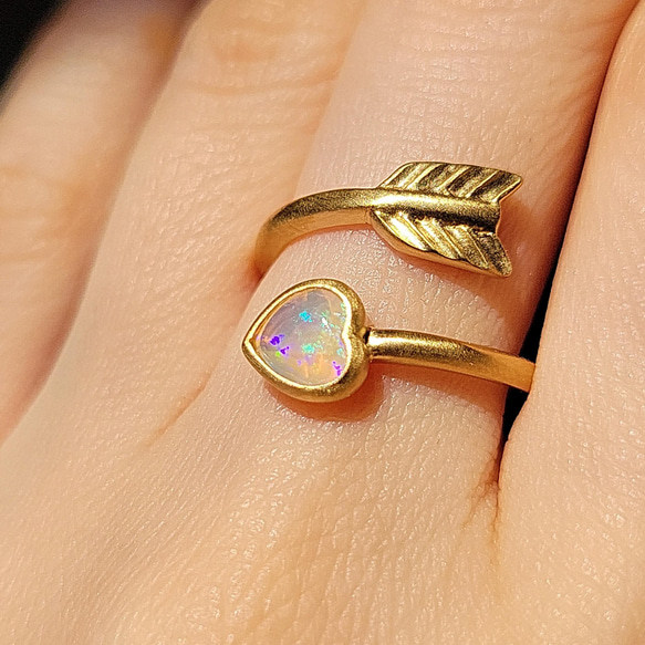 【選べる１0種の天然石】ハートアローリング　オパール　ピンクトルマリン 2枚目の画像