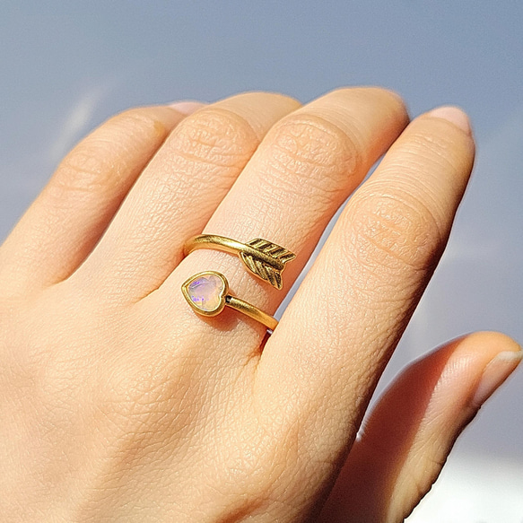 【選べる１0種の天然石】ハートアローリング　オパール　ピンクトルマリン 3枚目の画像