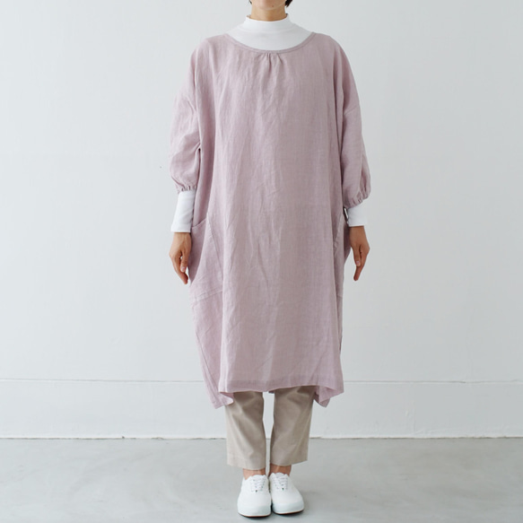 エプロンコート　apron coat / リネン　linen　グレイッシュピンク 5枚目の画像