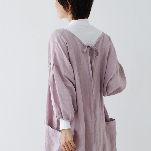 エプロンコート　apron coat / リネン　linen　グレイッシュピンク 10枚目の画像