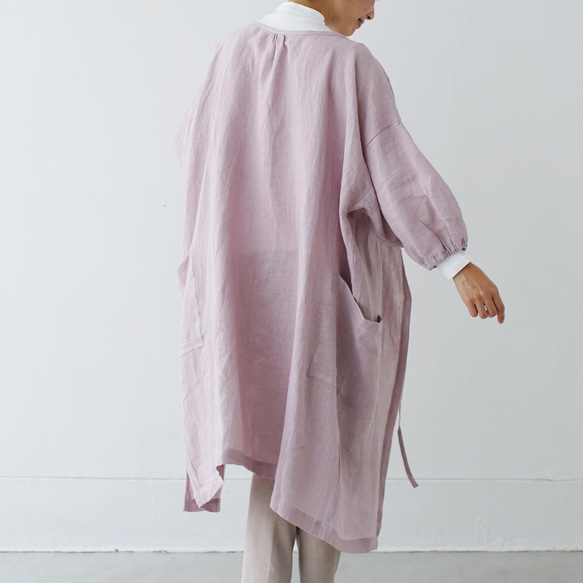 エプロンコート　apron coat / リネン　linen　グレイッシュピンク 8枚目の画像