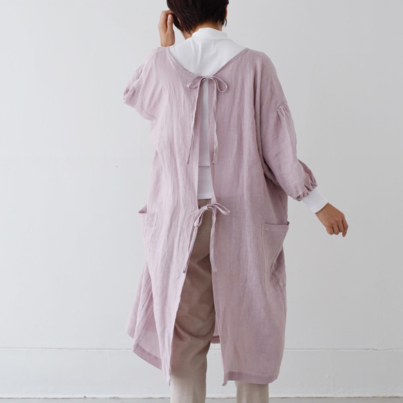 エプロンコート　apron coat / リネン　linen　グレイッシュピンク 4枚目の画像