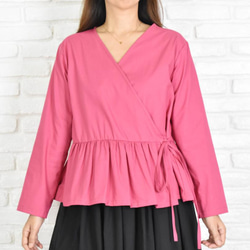 棉質斜紋 Cache-coeur 襯衫 &lt;粉色&gt; 第2張的照片