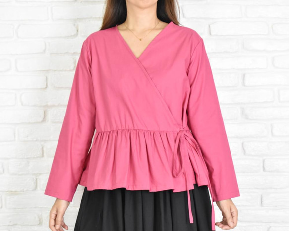 棉質斜紋 Cache-coeur 襯衫 &lt;粉色&gt; 第2張的照片