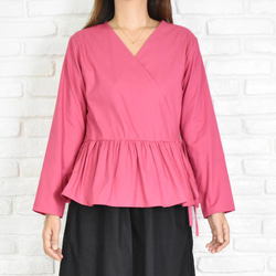 棉質斜紋 Cache-coeur 襯衫 &lt;粉色&gt; 第6張的照片