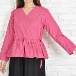 棉質斜紋 Cache-coeur 襯衫 &lt;粉色&gt; 第4張的照片