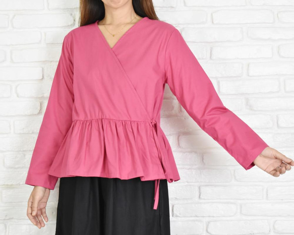 棉質斜紋 Cache-coeur 襯衫 &lt;粉色&gt; 第4張的照片