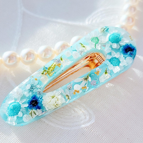 ミントブルー 爽やか レジンヘアクリップ128 ヘアクリップ