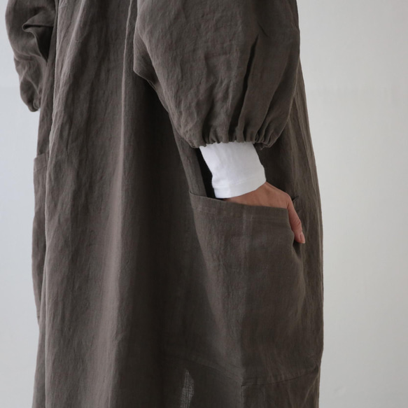 エプロンコート　apron coat / リネン　linen　ブラウン 9枚目の画像