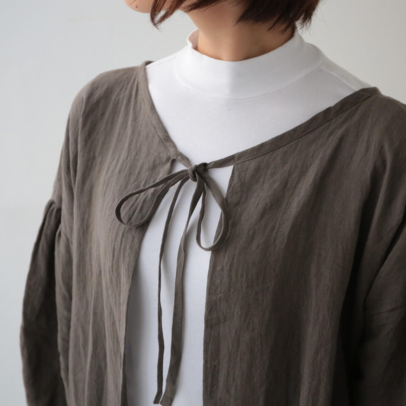 エプロンコート　apron coat / リネン　linen　ブラウン 8枚目の画像