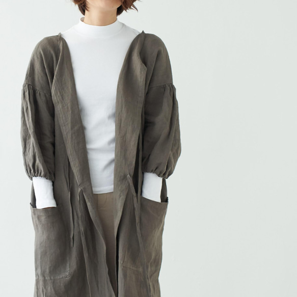 エプロンコート　apron coat / リネン　linen　ブラウン 5枚目の画像