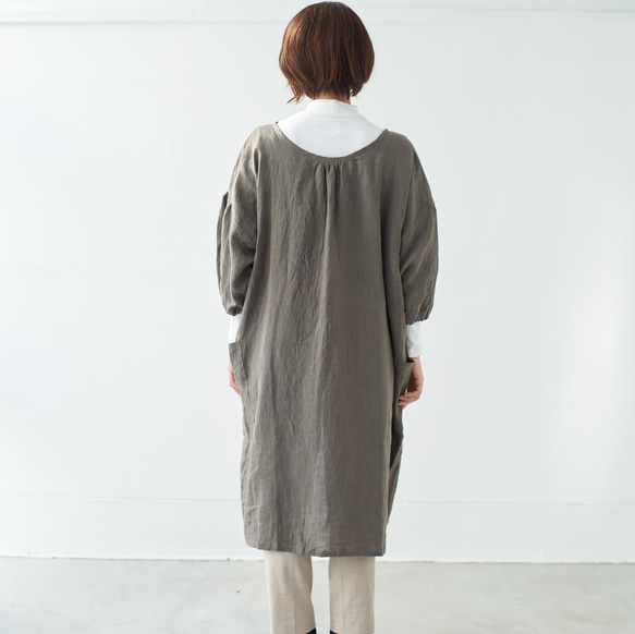 エプロンコート　apron coat / リネン　linen　ブラウン 4枚目の画像