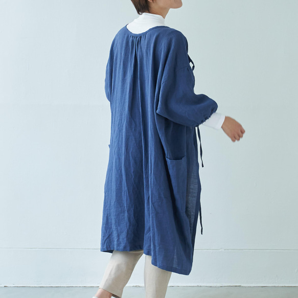 エプロンコート　apron coat / リネン　linen　ネイビー 8枚目の画像