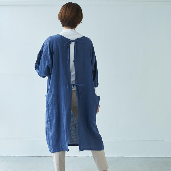 エプロンコート　apron coat / リネン　linen　ネイビー 3枚目の画像