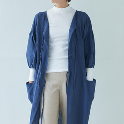 エプロンコート　apron coat / リネン　linen　ネイビー 7枚目の画像