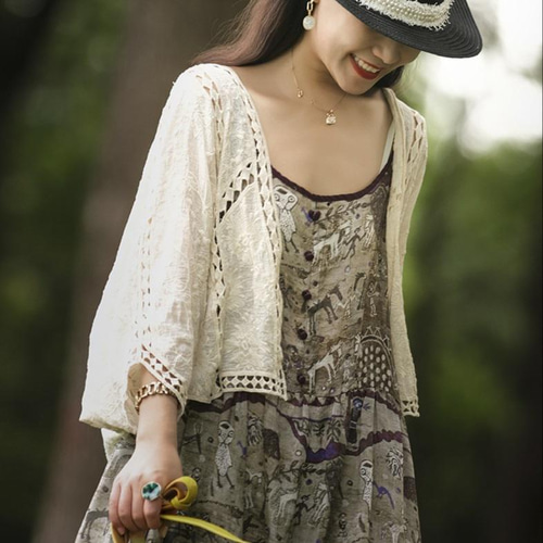 ボレロ カーディガン 透かし編みカーディガン 夏 カーディガン 白